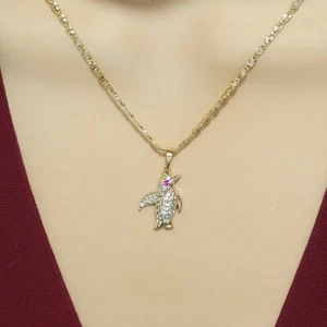 Penguin Necklace with Crystals. 14K Gold Plated. Animal Lovers Jewelry. - Picture 1 of 3