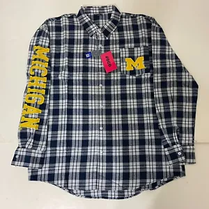 Michigan Wolverines FOCO Mens Flannel Plaid Long Sleeve Button Up Shirt Pocket - Picture 1 of 11