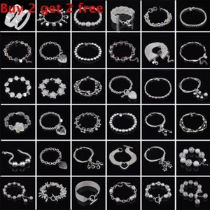 Women Jewelry Bangle Chain Bracelet 925 Solid Silver Plated Crystal Cuff Charm - Picture 1 of 18