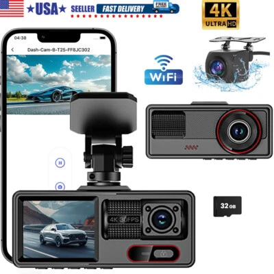 4K Dash Cam for Cars Ultra HD 1080P Dash Camera Built-In Wi-Fi with 32GB Card