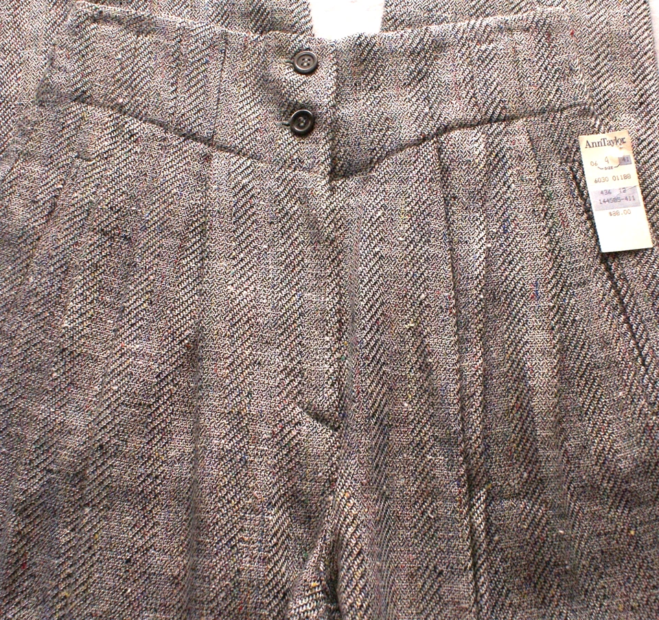 复古 Ann Taylor 女式打褶锥形腿灰色裤子,尺寸 4 (24X30),全新 — 第 1/4 张图片