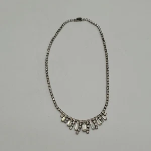 Vintage Silvertone Prong Set Rhinestone Choker Necklace - Picture 1 of 9