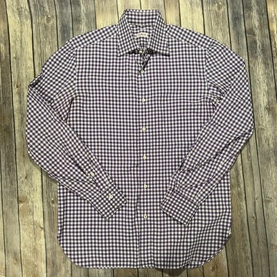 Camisa Isaia Napoli Manga Larga Botón Para Hombre 15.5/39 Púrpura Blanco Cuadros LEER Foto 1 de 4