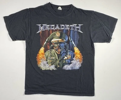 Camiseta Megadeth Para Hombre Grande Negra Gráfica Cabeza de Sonajero Camiseta Banda de Metal Pesado Foto 1 de 4