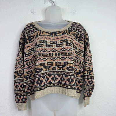Peruvian Connection Sweater Womens L Geometric Aztec Neutral Boho Artsy Grandma - Image 1 of 4