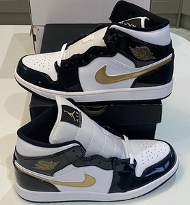 Air Jordan 1 Mid SE ‘Patent Black White Gold’ - UK 10 / US 11 - 852542-007 ✅ - Picture 1 of 8