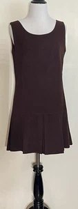 Vtg Brown Wool Mod Mini Dress - Picture 1 of 10