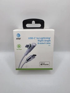 🔌 AT&T 6ft Right-Angle Braided Charging Cable | USB-C to iOS-Compatible | White - Photo 1 sur 2