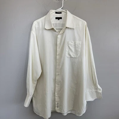 Рубашка мужская John W Nordstrom на пуговицах 18x34 цвет слоновой кости с длинным рукавом египетский хлопок - Изображение 1 из 4