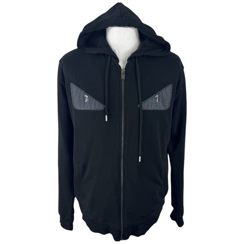 Fendi Felpa con Cappuccio Extra Large Uomo Nero Cotone Zip Occhi di Gatto