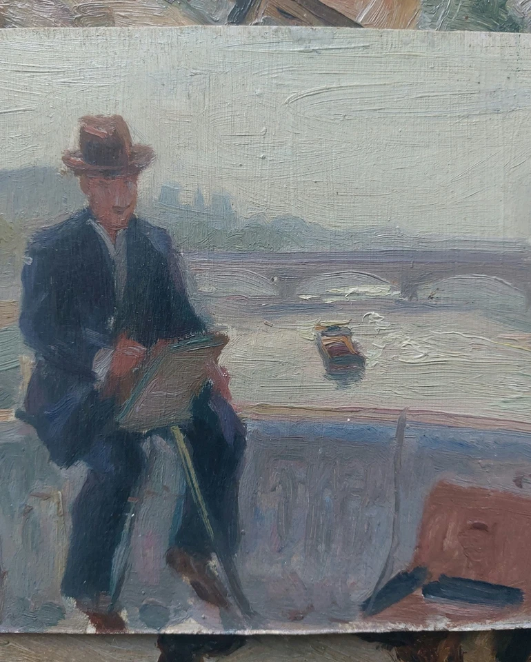 tableau ancien Albert GENTA début XX portrait peintre Paris paysage Seine  - Photo 1/4
