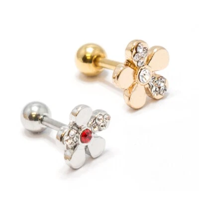 Pendientes de perno de flor de circonita cúbica de acero quirúrgico 16G cartílago hélice perno piercing joyería Foto 1 de 4