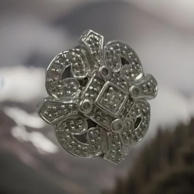 Platinum over Sterling Silver Ring Diamond Accents Size 7   NWT  .25 CTW - Image 1 of 4