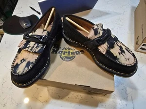 Dr. Martens Adrian Snaffle Suede Hair-On Loafer Shoes Men Size 10 Black Beige - Picture 1 of 12