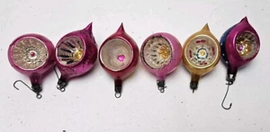 Vintage Poland Fantasia Teardrop Indent Ornament Lot of 6 Mica Starburst Stripe - Picture 1 of 20