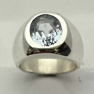 ANELLO MJG ARGENTO STERLING. PESANTE. ACQUAMARINA DA LABORATORIO OVALE 12x10mm. TAGLIA 9,5 - Foto 1 di 7