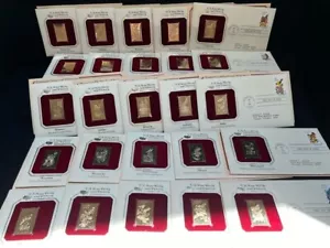 Full Set 50 Gold Leaf Replicas of US State Birds and Flower Stamps In 22Kt Gold - Picture 1 of 12