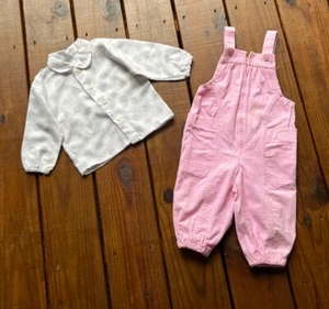 Vintage 80's Mothercare 80 cm baby toddler English 2 piece overall & top set - Picture 1 of 11