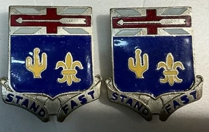 Pair of US Army 155th Infantry Regiment Unit Crest DUI Pins - Picture 1 of 2