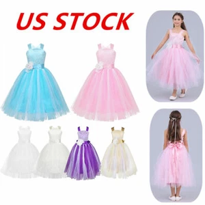 US Flowers Girls Party Dress Wedding Bridesmaid Maxi Princess Pageant Prom Gown - Picture 1 of 34