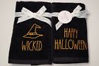  Rae Dunn  Custom  Set of 2 Hand Towels  1 each: ?WICKED? and "HAPPY HALLOWEEN" 
