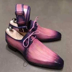 Men Handmade Pink Leather Oxford Formal Wedding Lace Up Dress Shoes Patina Shoes - Picture 1 of 6