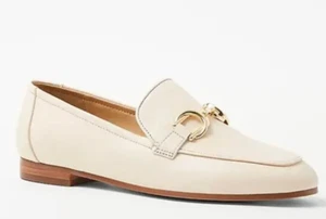 NUEVOS ZAPATOS MOCASINES ANN TAYLOR MARFIL CADENA BROCA CUERO TALLA 8 - Imagen 1 de 5