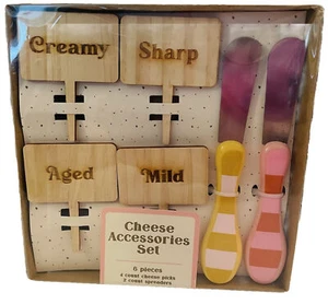 Cheese Accessory Set - 2 Spreadable Spreaders & 4 Wooden Cheese Pick Markers - Picture 1 of 6