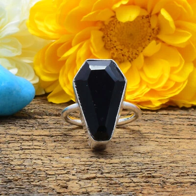 Ónice Negro Gema 925 Plata de Ley Handmade Sarcófago Anillo Todos los Tamaños - Imagen 1 de 3