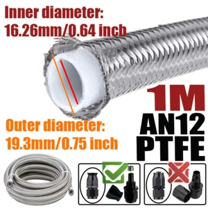 Manguera de gas aceite línea de combustible trenzada de acero inoxidable PTFE 3,2 FT AN12 12AN ID:0,64" E85 - Imagen 1 de 8