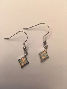 White Fire Opal Gemstone Silver Hoop Earrings 1" -E5306 - Picture 1 of 2