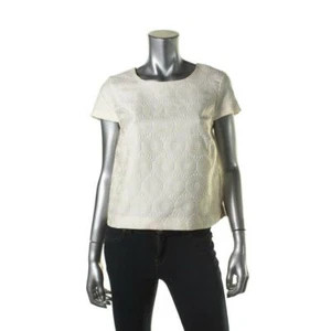 👚Kensie Ivory Lace Eyelet Embroidery Circle Blouse Crop Top Blouse ~ M M3020 - Picture 1 of 11