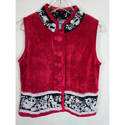 Chaleco Lisa Nichols Mujer Terciopelo Rojo Bordado Cuello Mandarín Pequeño Foto 1 de 4
