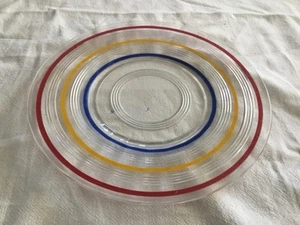 Vintage Anchor Hocking 1927-33 Crystal Banded Colored Rings - 8.25” Plate - Picture 1 of 2