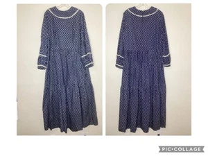 Handmade Prairie Maxikleid bescheiden Stufen marine Blumen Vintage M/L - Bild 1 von 10