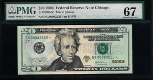 US 20 Dollars 2004 PMG 67 UNV Fr #2090-G* Star Note FRN Chicago Marin/Snow - Picture 1 of 4