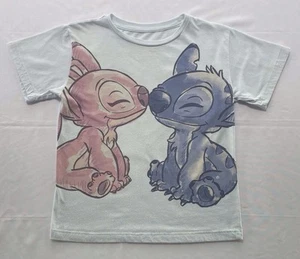 Disney Stitch & Angel T-Shirt Nose To Nose Light Blue Short Sleeve Girls Sz 6/6X - Picture 1 of 9