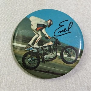 Vintage 1970's Evel Knievel Pin Back Button Jumping Snake River Harley Davidson - Picture 1 of 2