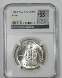1982-D George Washington 250th Anniv of Birth Silver Commemorative 50c NGC MS 66 - Picture 1 of 4