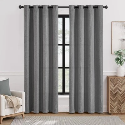 Jinchan Cortinas Texturizadas de Lino para Salón 52"W x 90"L (Pack de 1), Gris  Foto 1 de 4