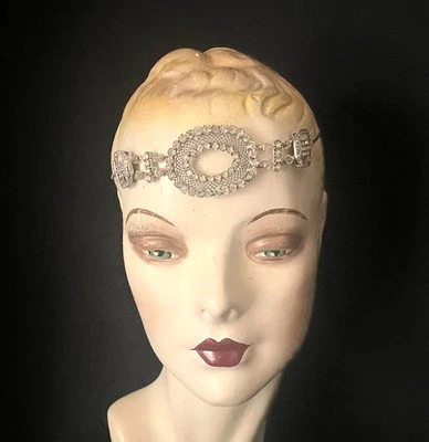 Diadema original eduardiana, años 20 estrás, tocado, plata, novia Gatsby Foto 1 de 4