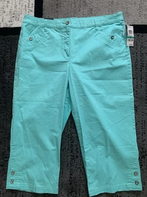 Nuevo con etiquetas Pantalones Mujer-KAREN SCOTT-"Island Sky" Azul Algodón Elástico Capri-16 Foto 1 de 4