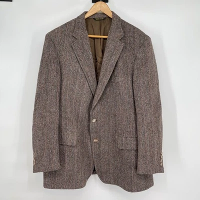 Harris Tweed Herringbone Blazer Brown Scottish Wool Sport Coat Men's 42 Reg - Image 1 of 4