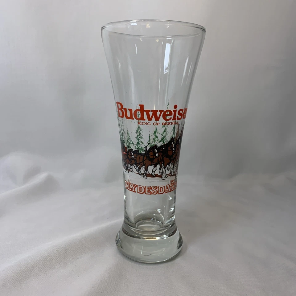 Vaso acanalado vintage Budweiser Clydesdale Navidad 1988 cerveza Pilsner Foto 1 de 4