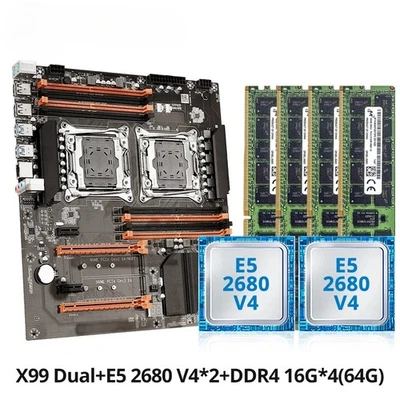 Dual CPU Gaming Mainboard Set lntel Xeon E5 2680 V4&DDR4 64GB (4*16GB) - Bild 1 von 4