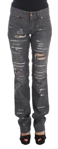Galliano Gray Wash Cotton Torn Straight Fit Women's Jeans Authentic - Picture 1 of 6