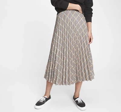 GAP WOMEN'S IVORY MULTICOLOR PLAID PLEATED MIDI SKIRT PETITE Sz 16P - Image 1 of 4