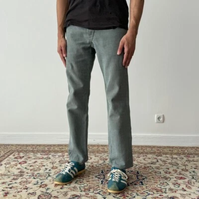 Vintage 80s French Workwear Repaired Denim Faded Green Pants SIZE 30 - Image 1 of 4