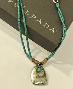 Silpada 925 Plata de ley Turquesa Cuentas de vidrio Collar de cuero Collar de latón N2106 - Imagen 1 de 12