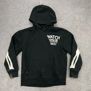 Old Navy Boys Pullover Hoodie Size Medium 8 Skeleton WATCH YOUR BACK Black - Picture 1 of 12